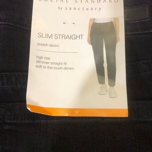Social Standard by Sanctuary Black Slim Straight Women's Denim Pants 12 NWT.